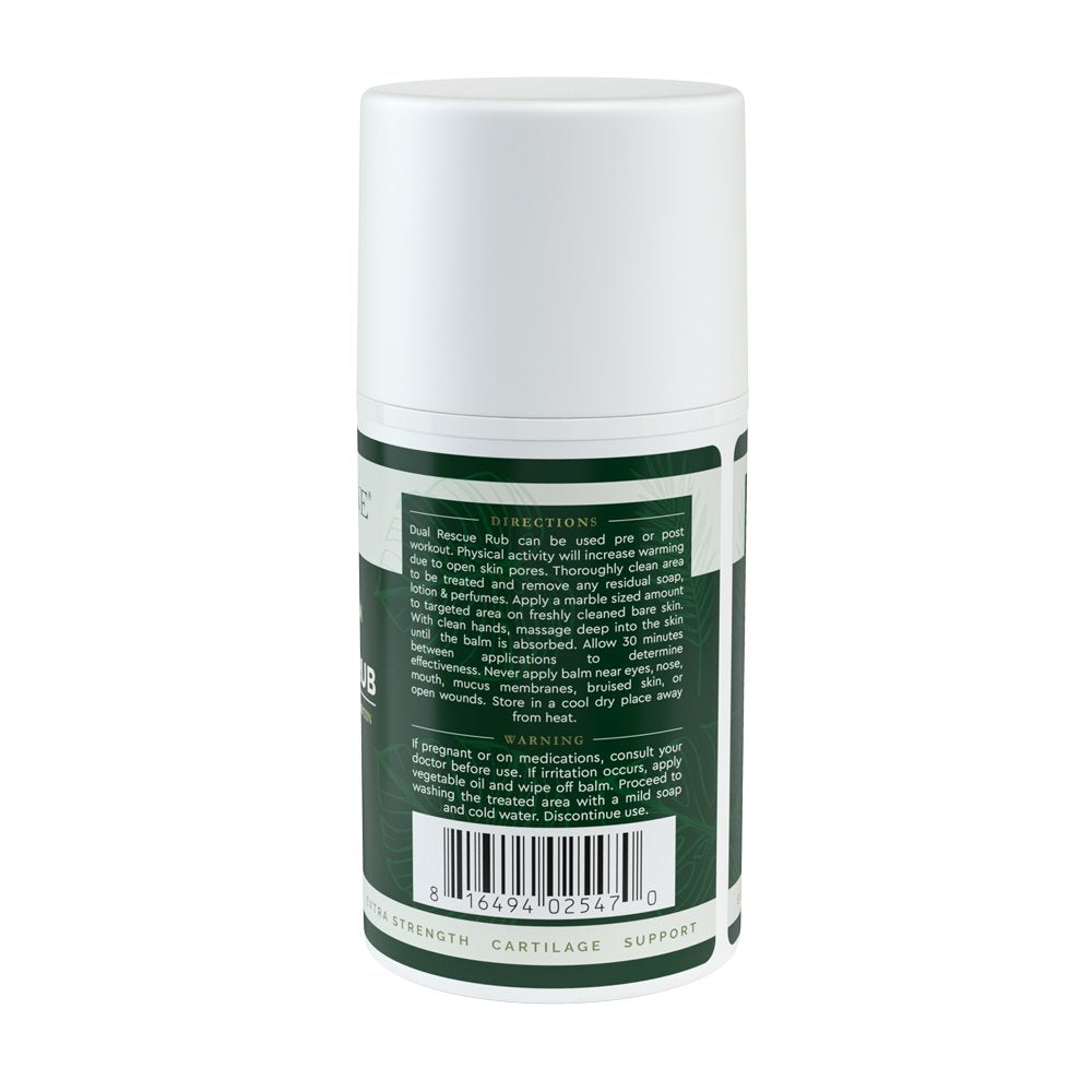 Dual Rescue Rub Pain Balm packaging and label