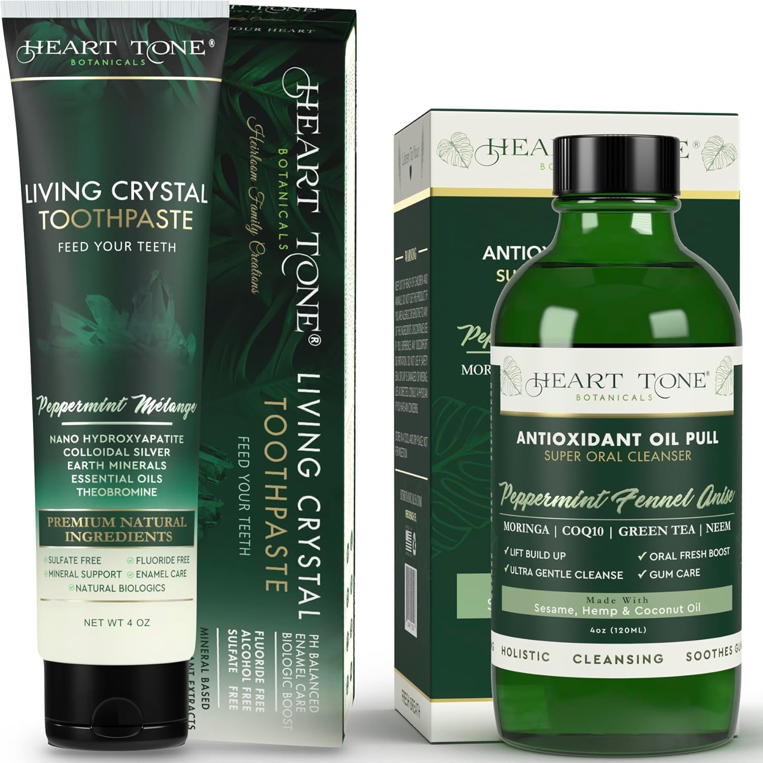 Living Crystal Toothpaste and Oil Pull - Heart Tone Botanicals oral care duo